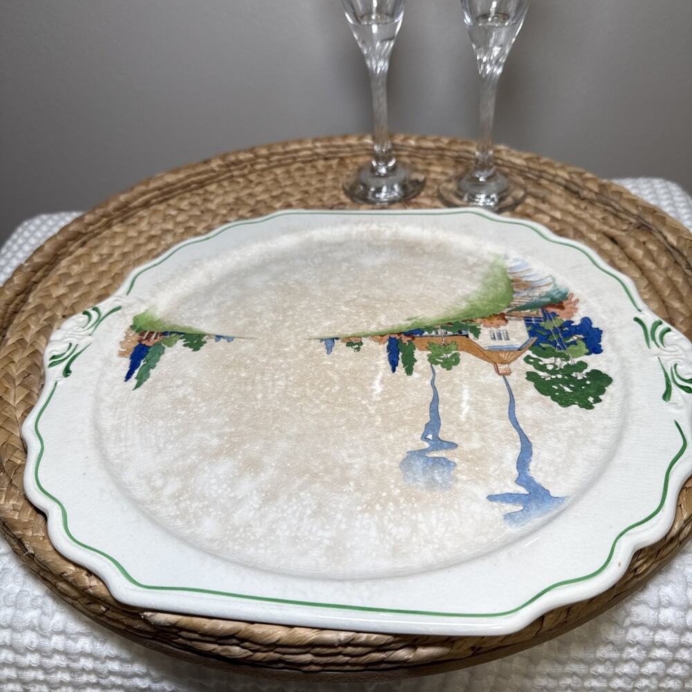 Harker Hotoven Chinawear Pottery Thatched Cottage Platter Cake Plate and Server - Picture 10 of 16